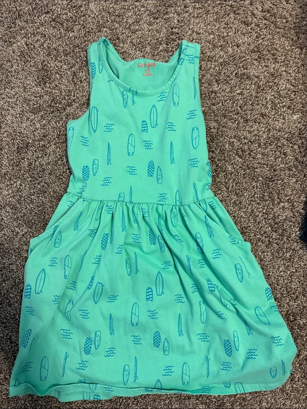 Cat & Jack Mint Tank Dress with Blue Surfboard Print